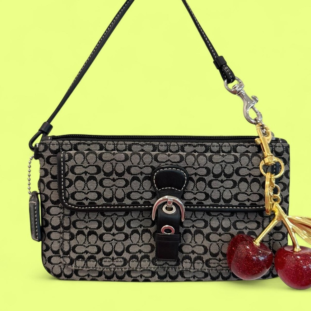 Coach Vintage Signature C Monogram Wristlet Black Gray Y2K Mini Bag